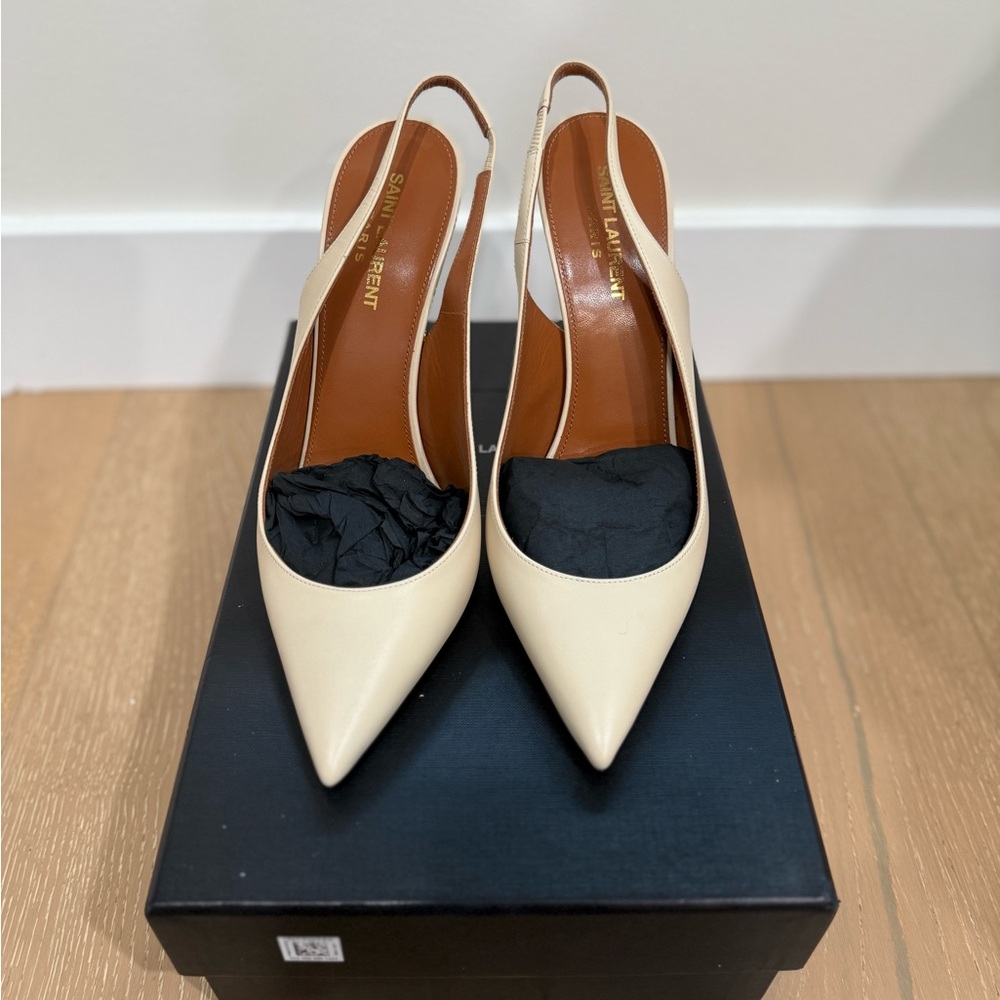 Saint Laurent Beige Slingback Heels